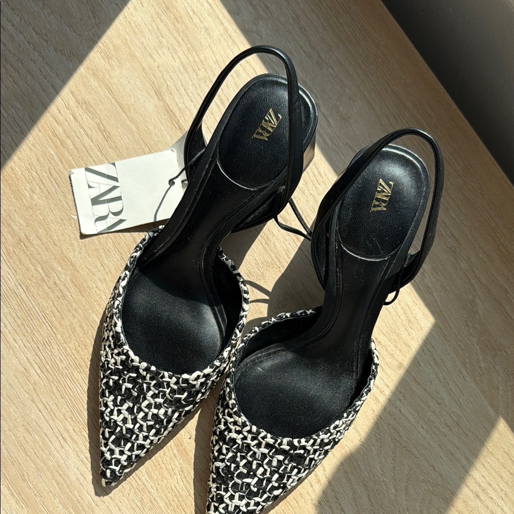 Zara Monochrome Patterned Heels